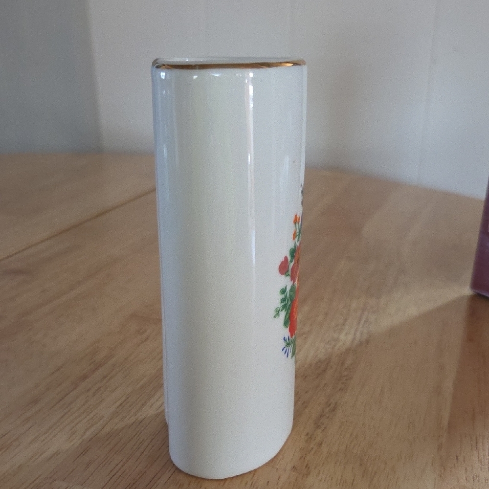 Porcelain Floral Cylinder Vase in White with Multicolor Bouquet - Picture 5 of 13